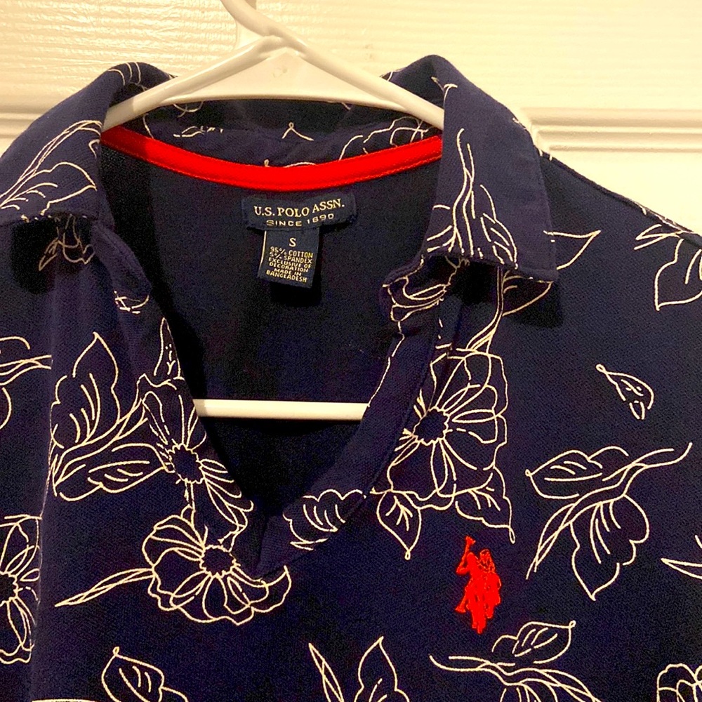 Blue and Off-White Floral U.S. Polo Assn. T-Shirt